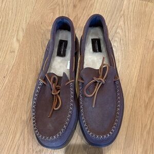 Men's Brown Suede Loafers with Contrast Stitching